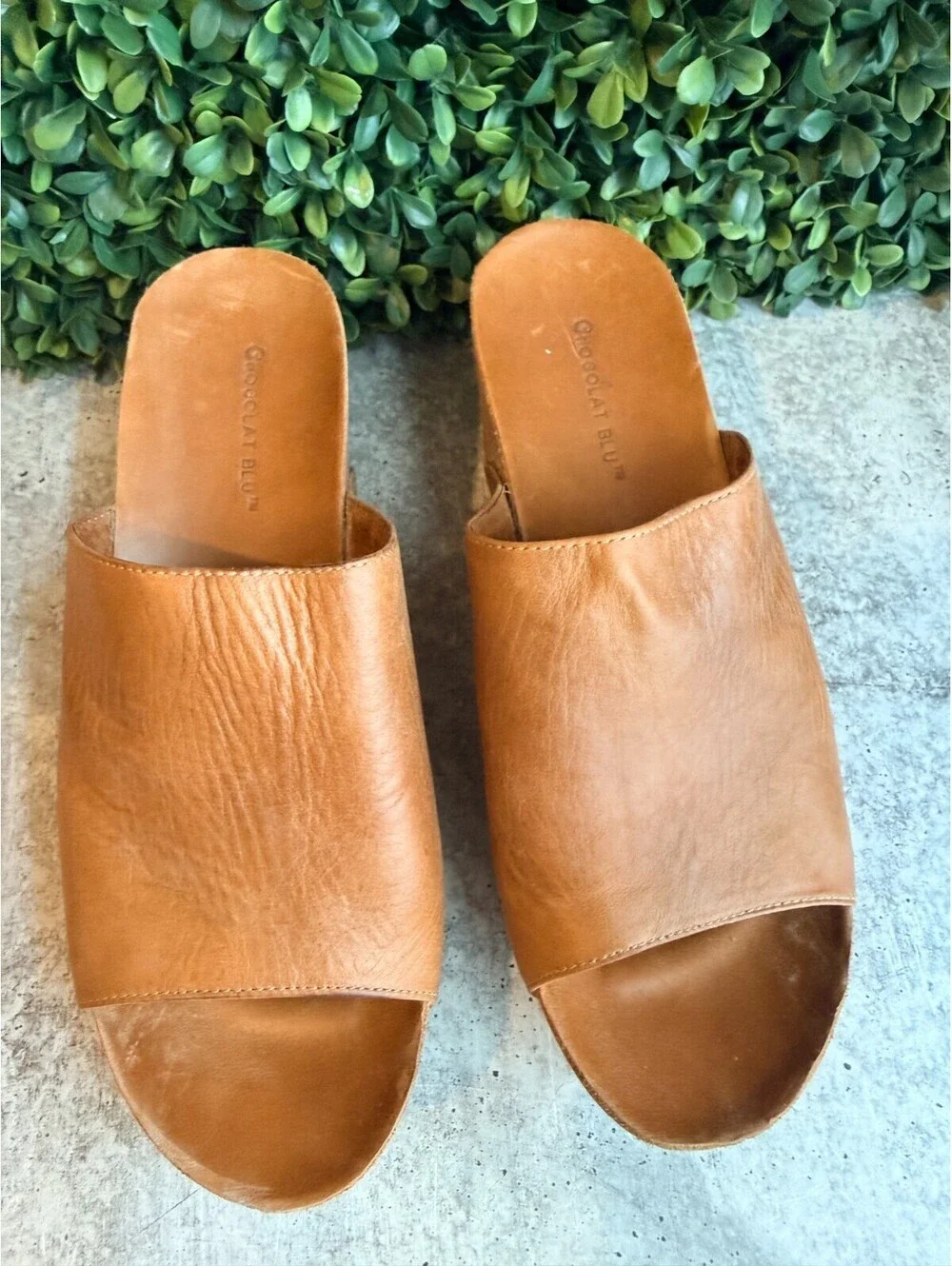 Chocolate Blu Manny Wedge Cord Platform Slides - Camel Brown - Size 8